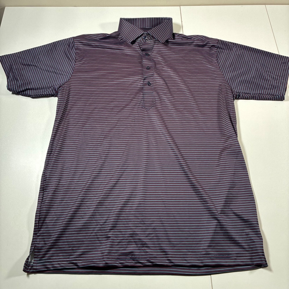 NEW Collars & Co Polo Medium Relaxed Featherweight Blue Red Striped Performance - Picture 2 of 7